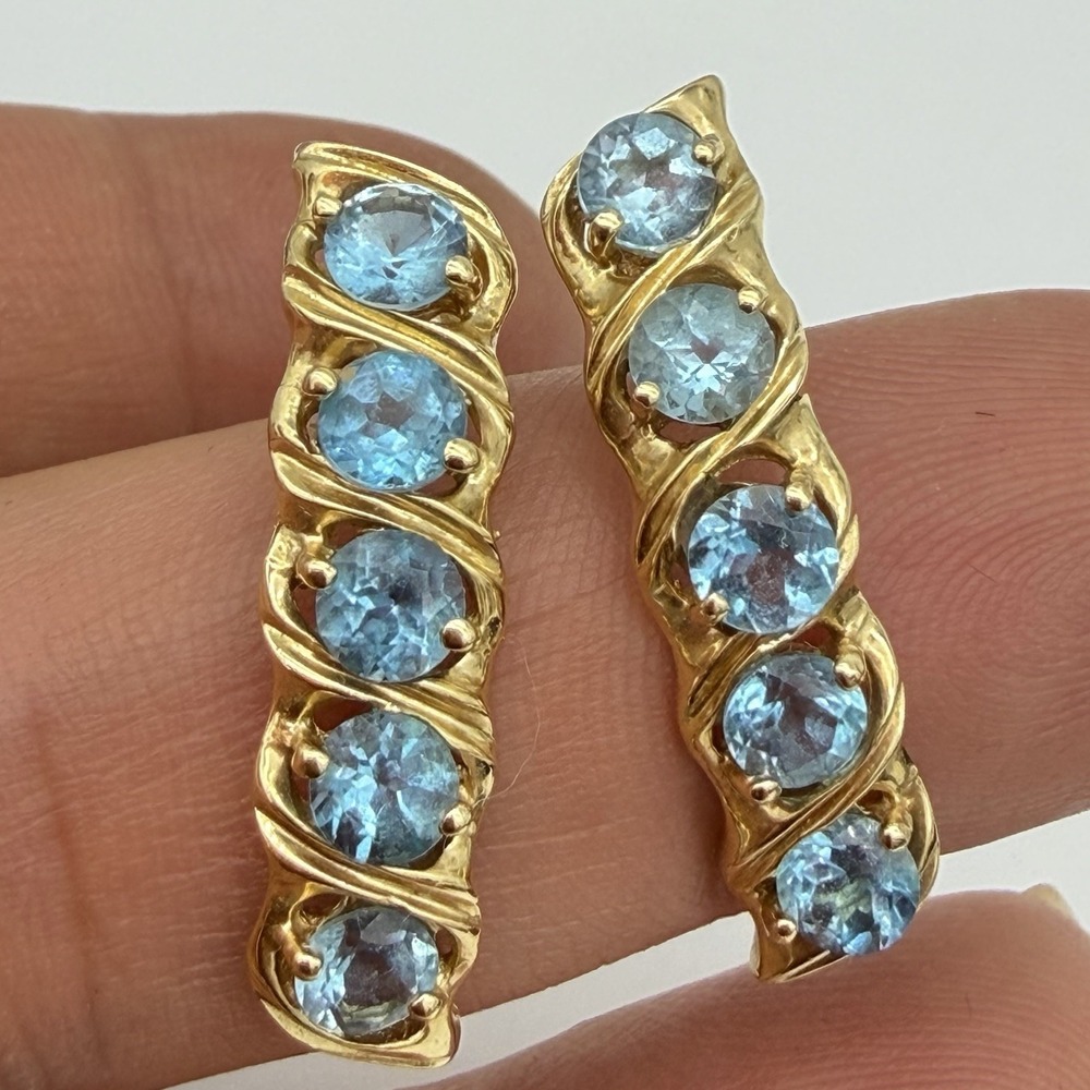Vtg Solid 14K Gold Blue Topaz Earrings 4.12 Gr‎